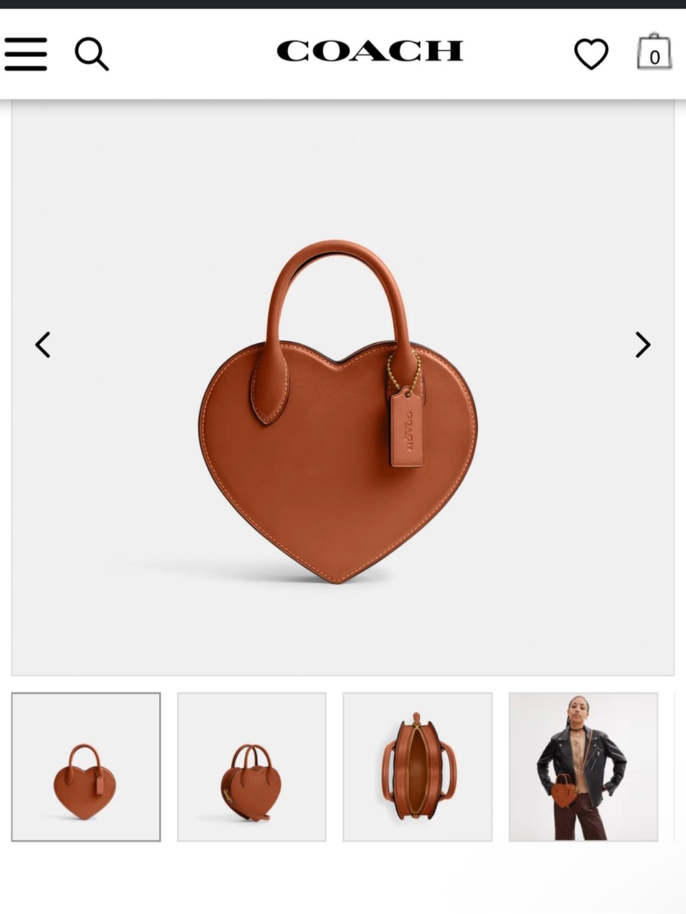 NEW WITH BAG! Coach Heart-Shaped Leather Top-Handle Bag in Cognac